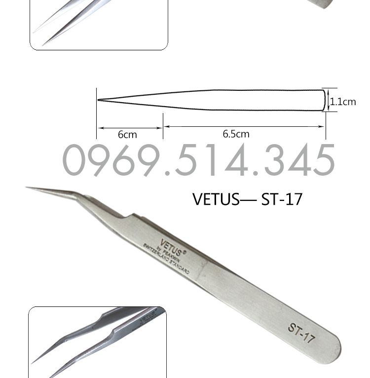 Nhíp Vetus ESD-17 mũi nhọn được vát thẳng và vuông
