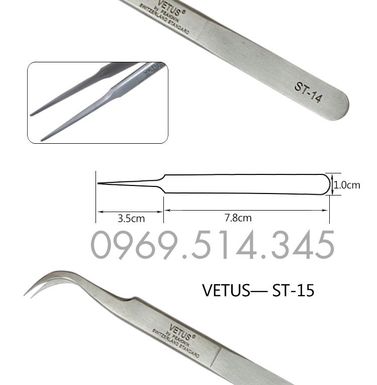 Nhíp Vetus ESD-15 mũi nhọn cong