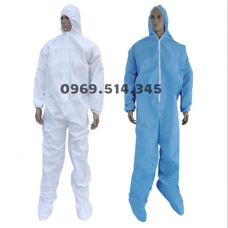 Bộ áo liền quần dùng 1 lần với 2 màu phổ biến là xanh và trắng