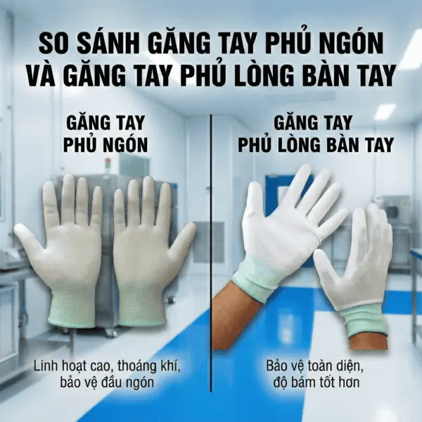 So sánh Găng tay Phủ PU đầu ngón và Găng tay Phủ PU lòng bàn tay