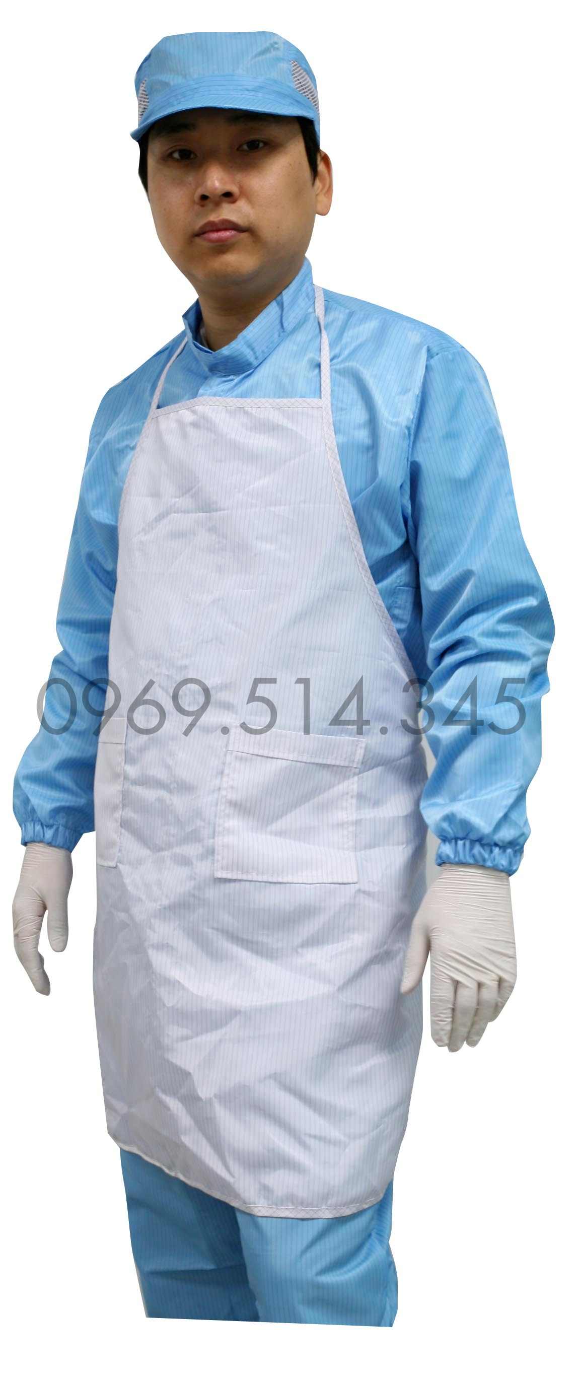 Yếm phòng sạch được làm từ polyester có đặc tính mềm mại, chống tĩnh điện tốt