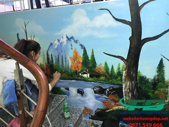Vẽ tranh tường phòng khách