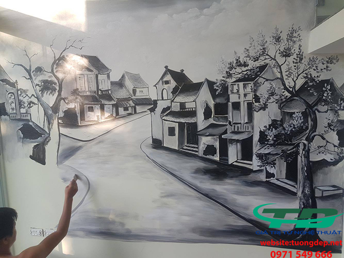 Vẽ Tranh Tường Phố Cổ Cho Quán Cafe Tại Ngô Gia Tự, Long Biên