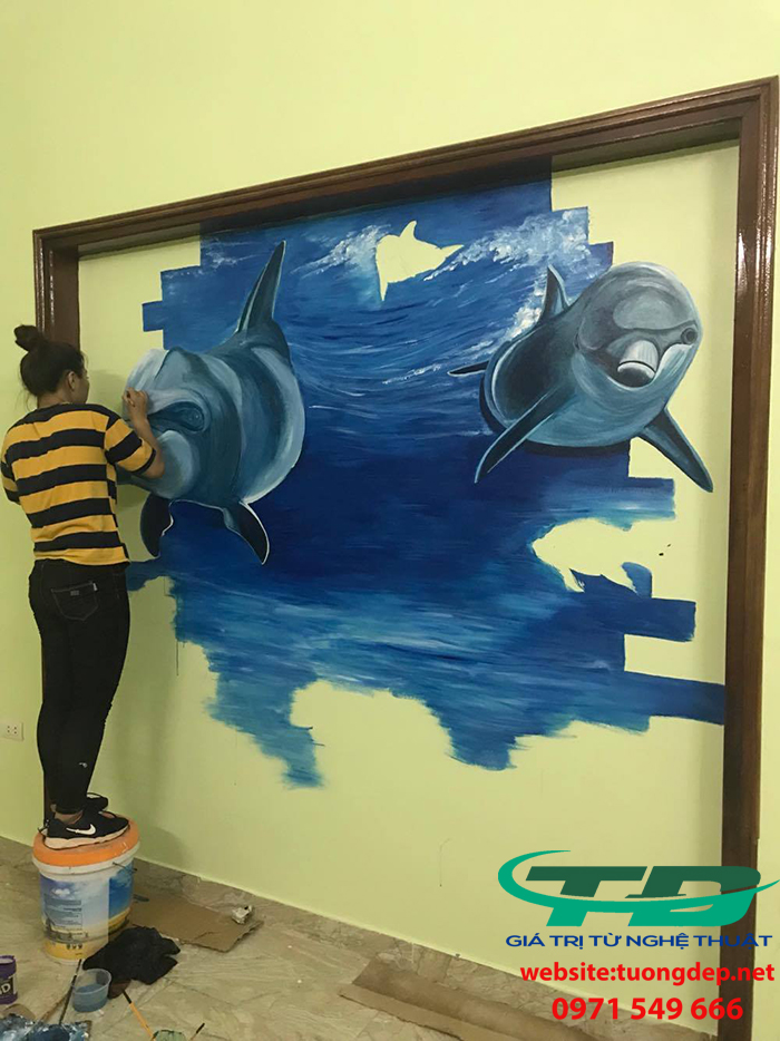 Vẽ tranh tường phòng ngủ cho bé