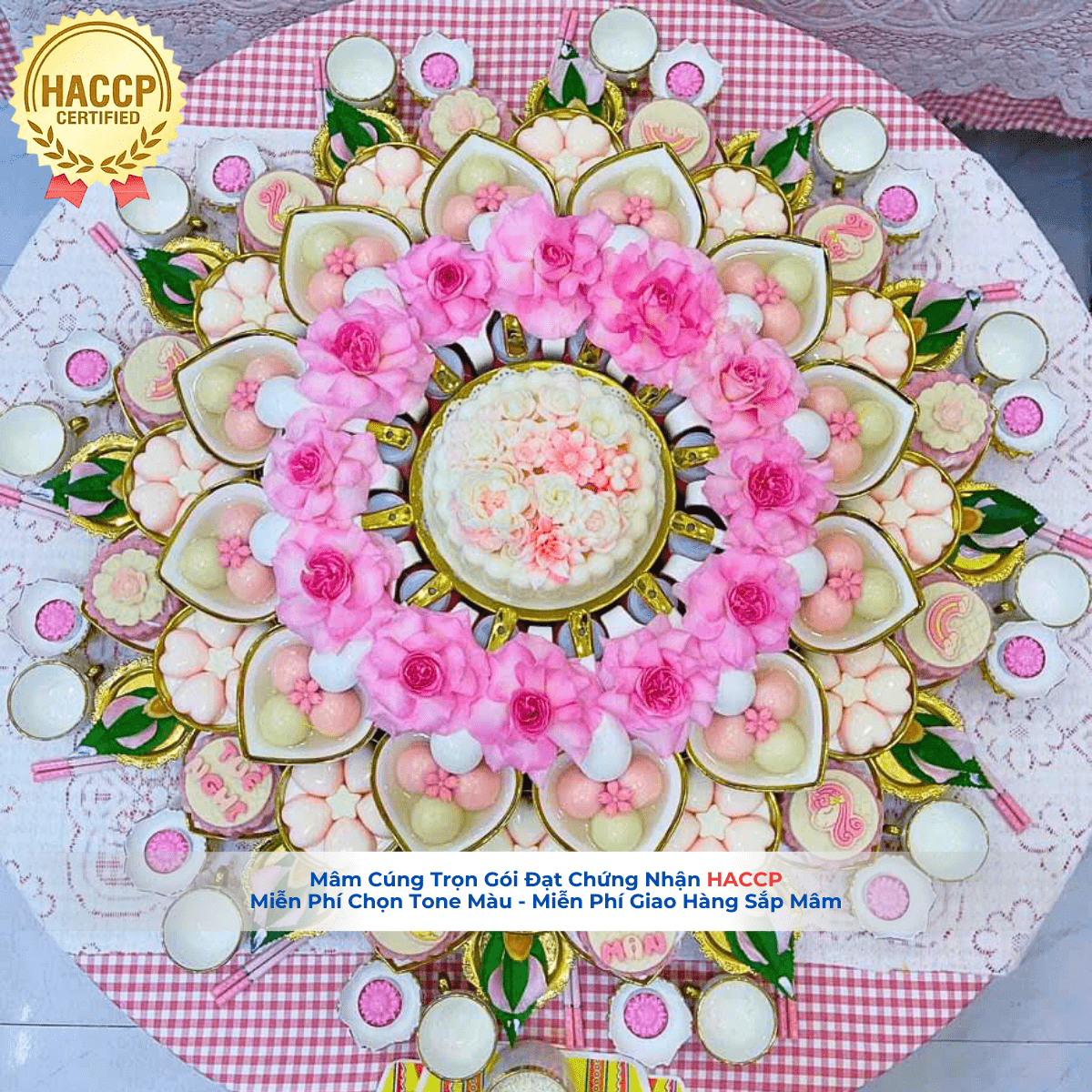 mâm cúng đầy tháng be gai