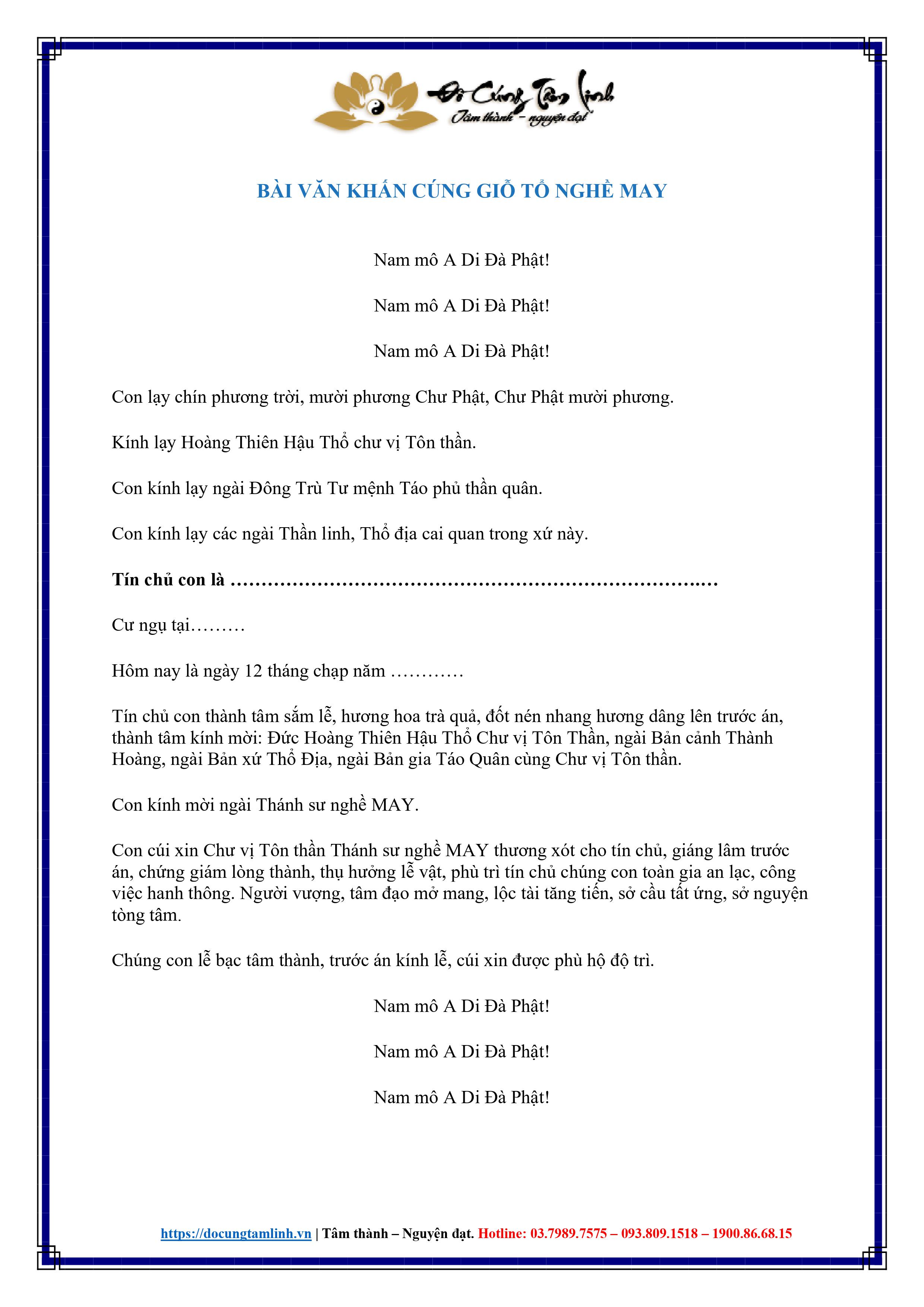 Bài Văn Khấn Giỗ Tổ Nghề May