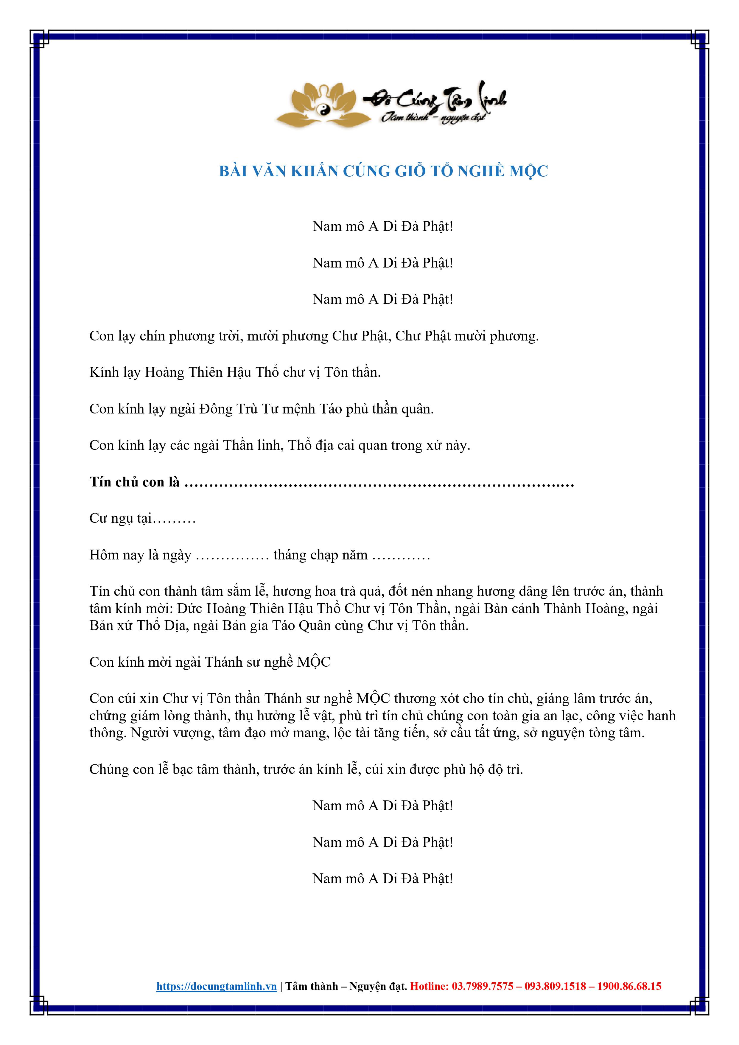 Bài Văn Khấn Giỗ Tổ Nghề Mộc