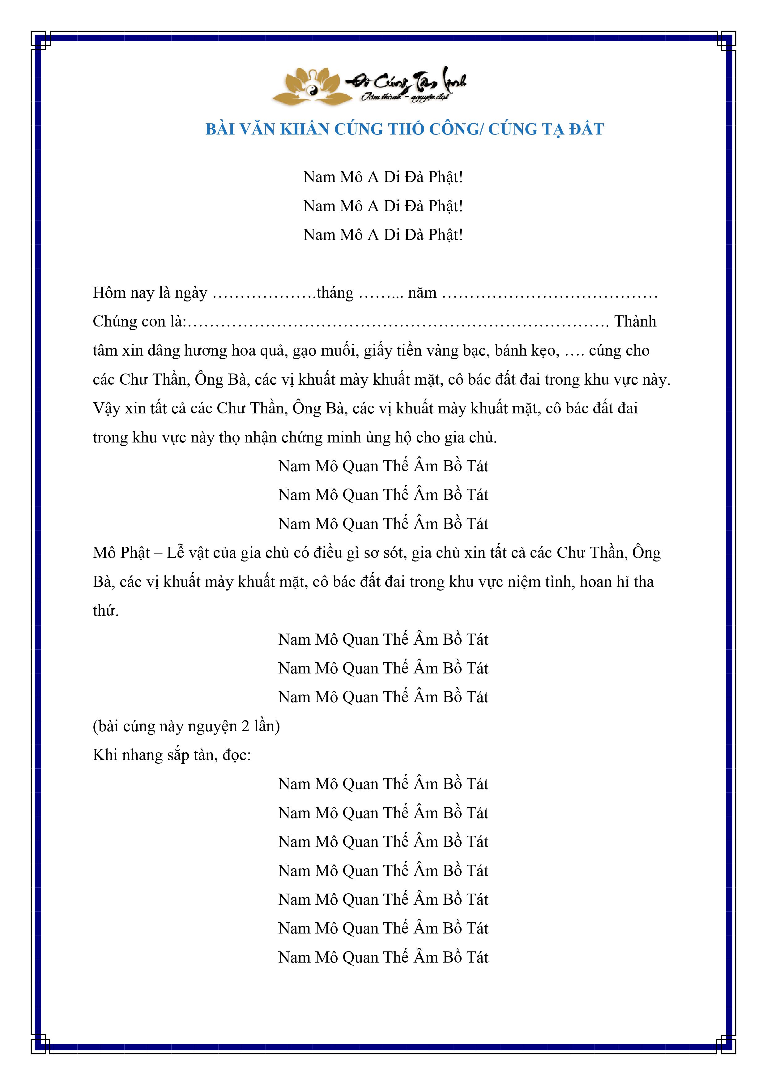 Bài Văn Khấn Cúng Tạ Đất Trong Năm