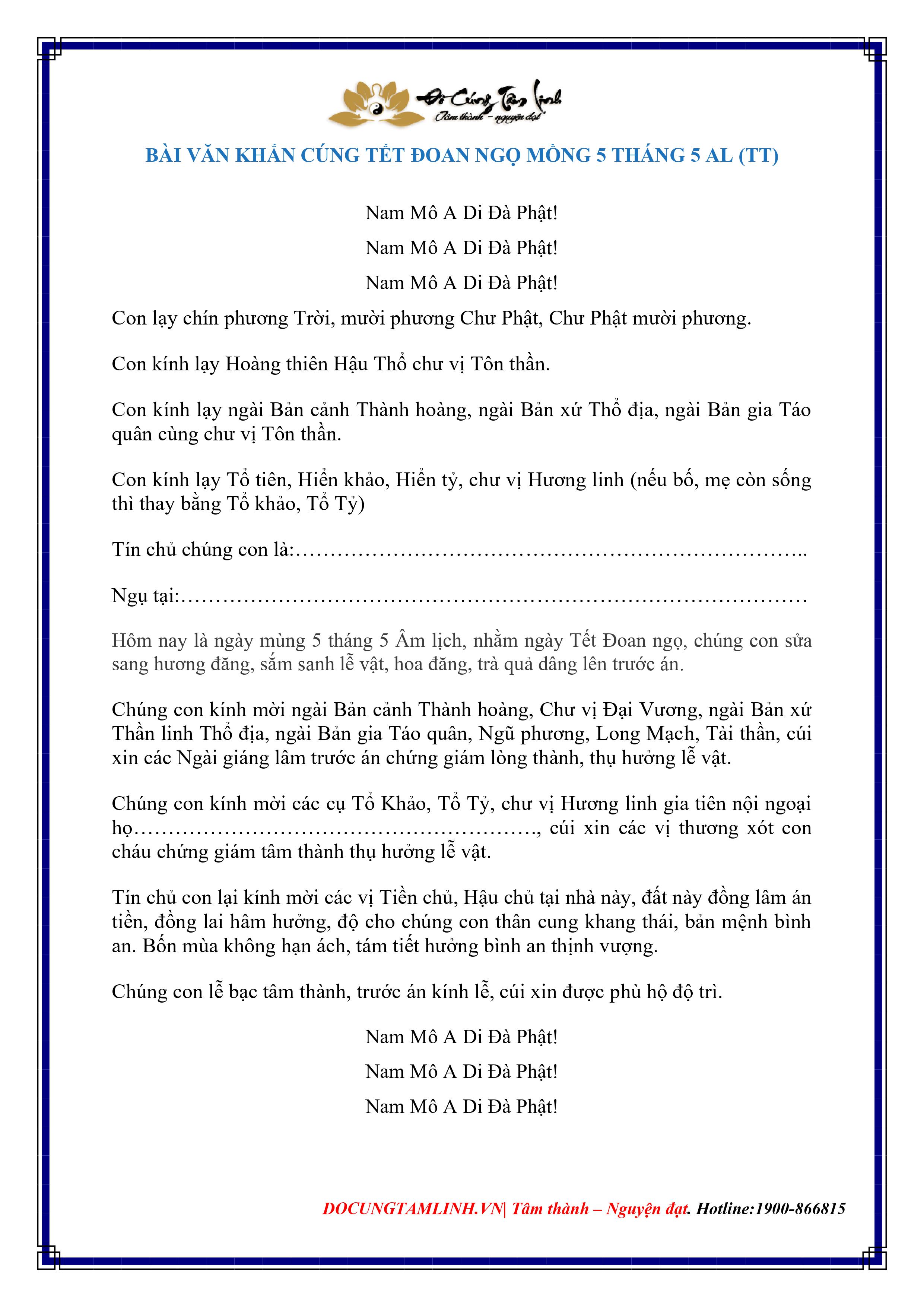 Bài Văn Khấn Cúng Tết Đoan Ngọ ( Sử Dụng Nhiều - Thông Dụng)
