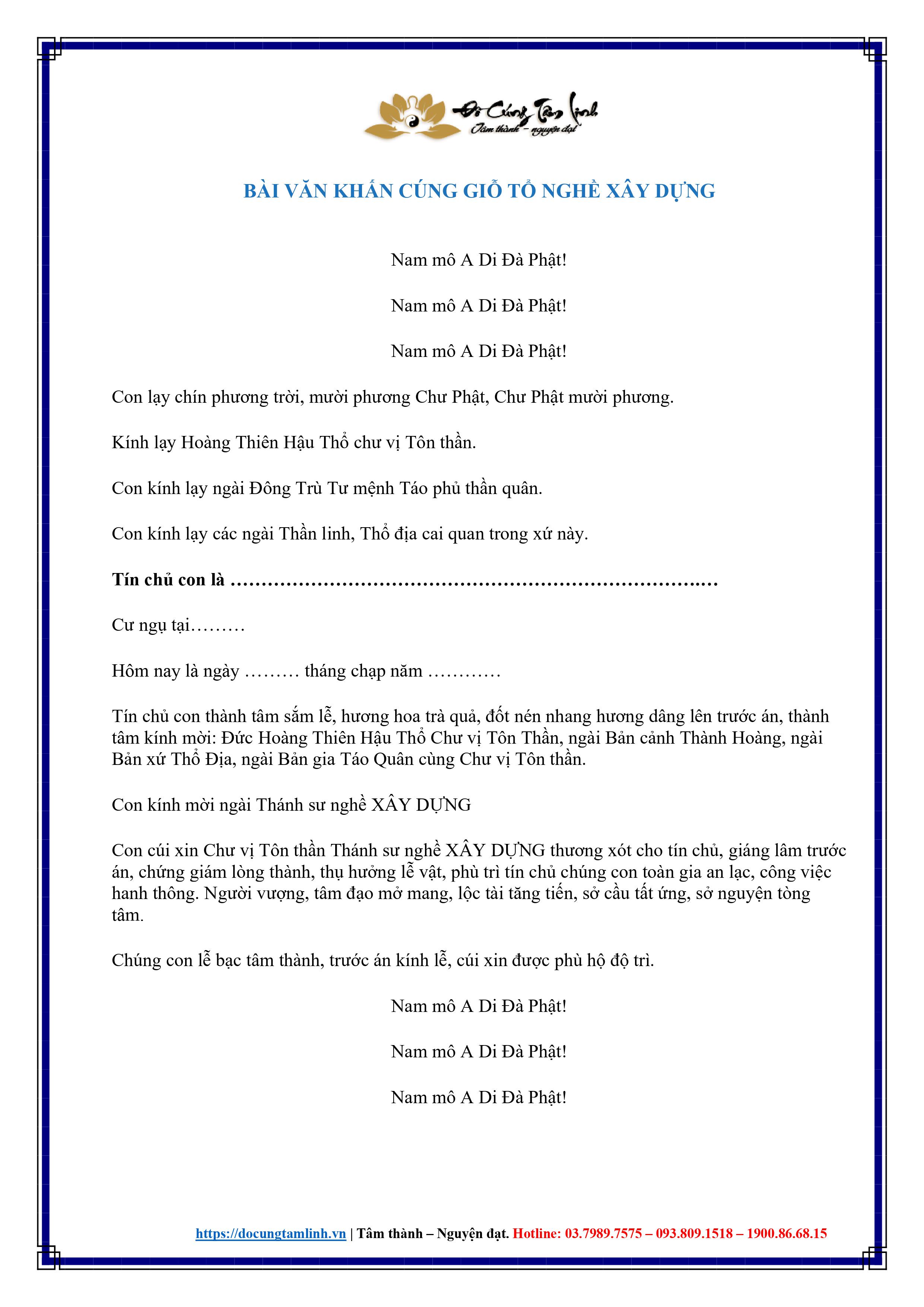Bài Văn Khấn Giỗ Tổ Ngành Xây Dựng