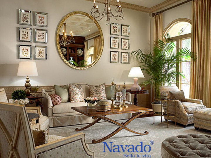 Gương trang trí phòng khách tinh tế sang trọng