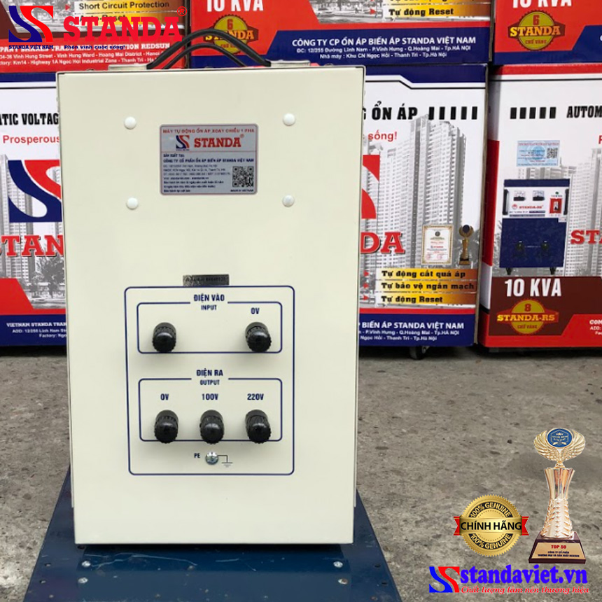 ổn áp standa 7.5KVA dải 50V thế hệ mới  với ảnh mặt sau máy 