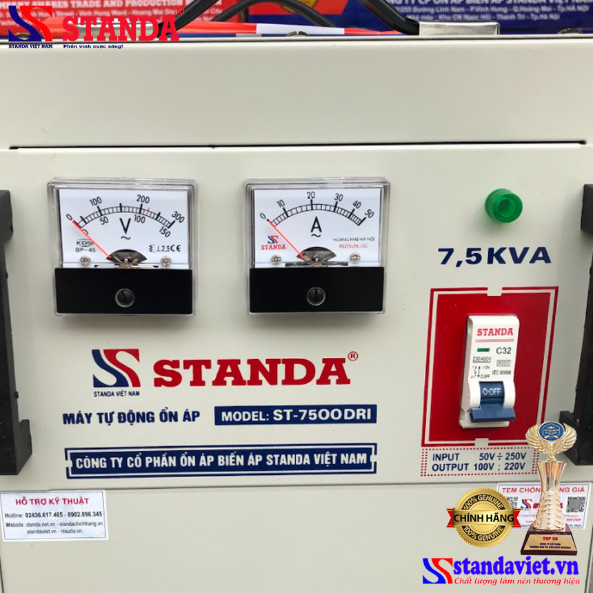 ổn áp standa 7.5KVA dải 50V thế hệ mới - với ảnh mặt trên 