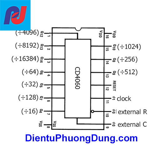Sơ đồ chân CD4060 DIP-16