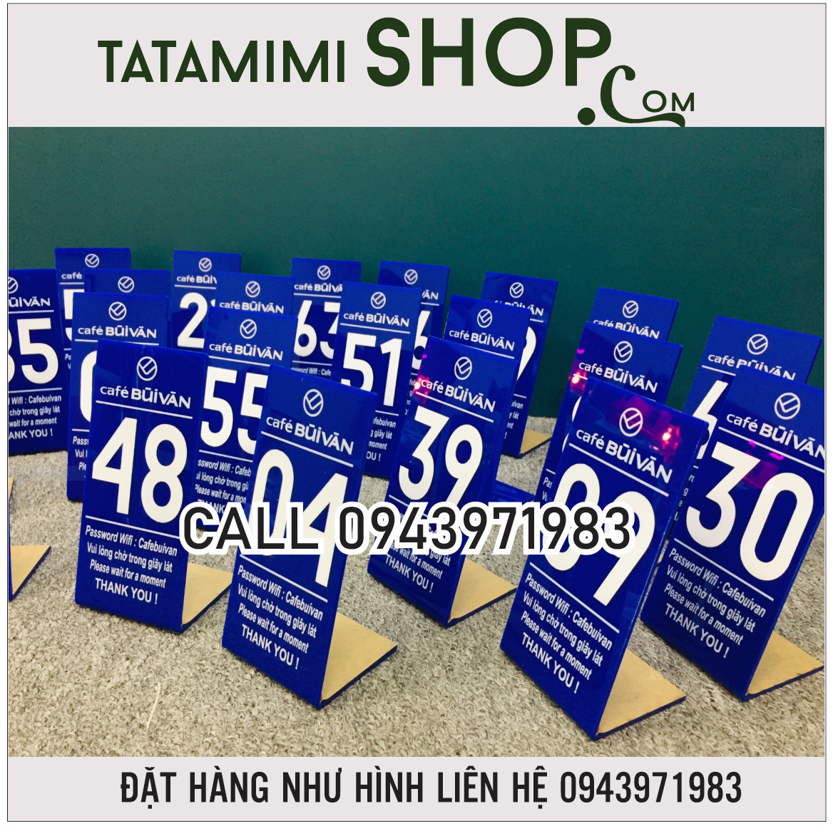 Thẻ đặt bàn in decal màu nhũ
