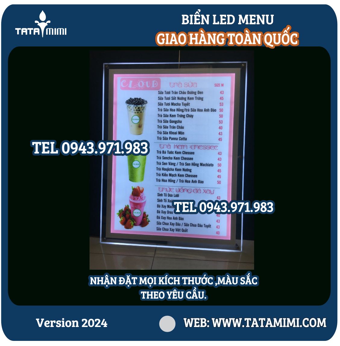 Biển menu LED mica siêu sáng, siêu mỏng – giải pháp nổi bật cho quán cafe, nhà hàng.