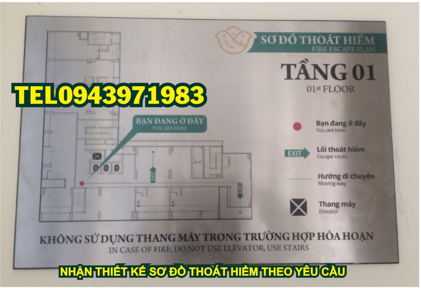 Sơ đồ thoát hiểm và biển chỉ dẫn bằng inox