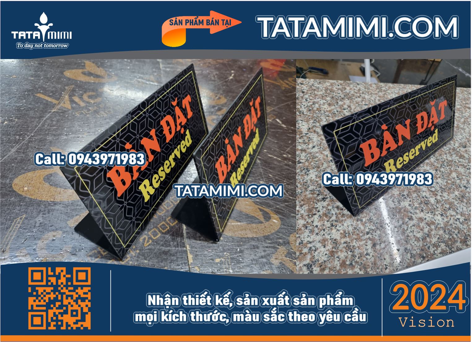 Biển Bàn Đã Đặt - Biển Reserved Hai Mặt