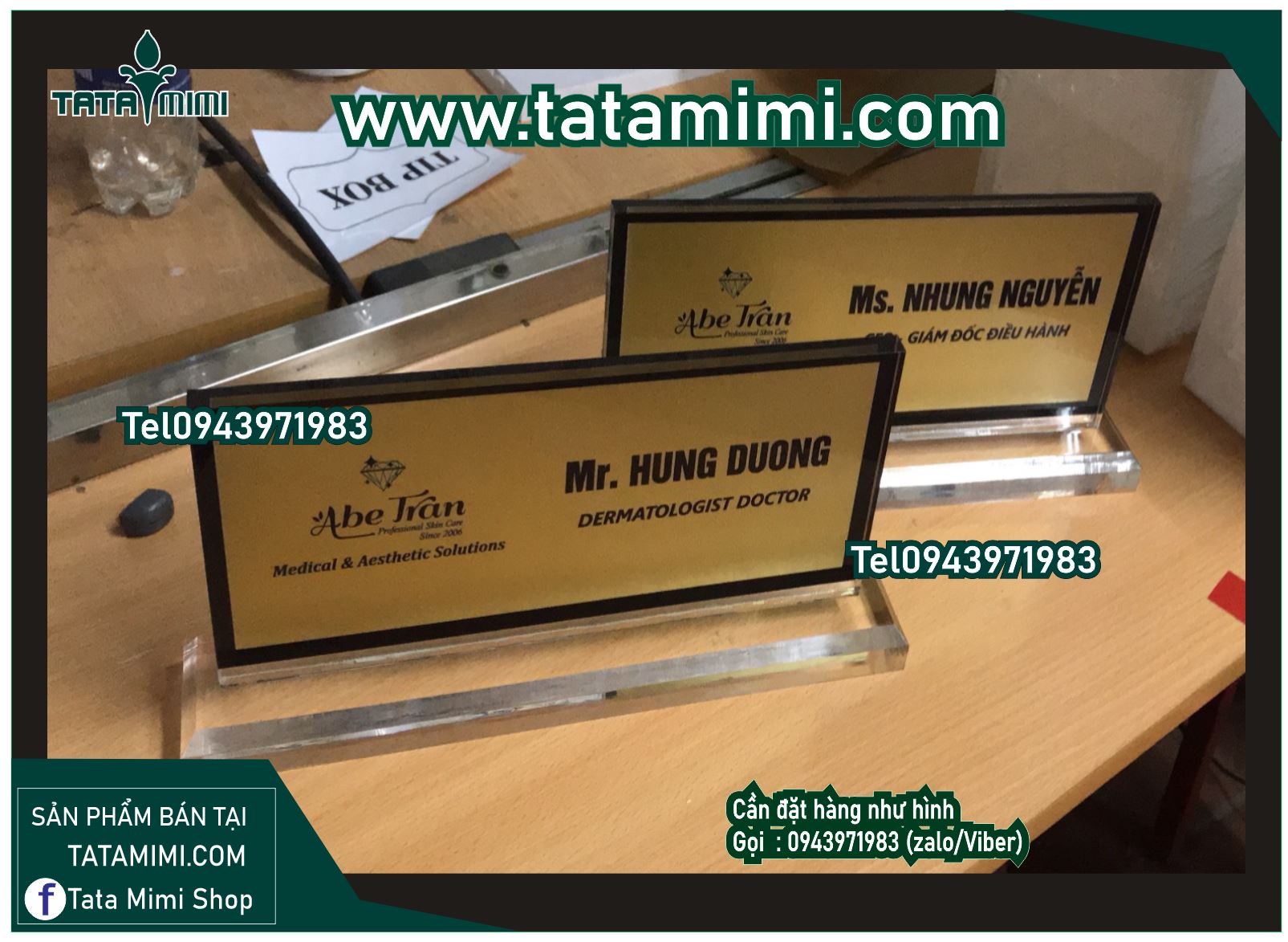 Bảng chức danh màu đồng nội dung in cố định dùng lâu dài