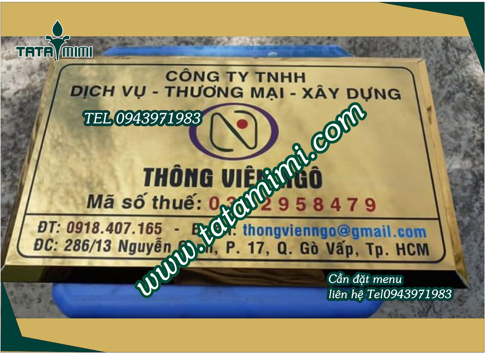Biển công ty inox vàng sáng lóa