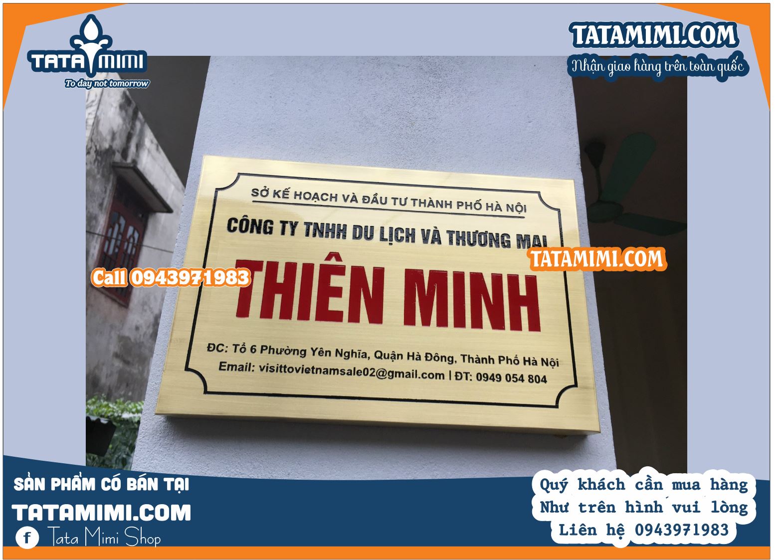 Biển công ty màu vàng từ mica hay inox