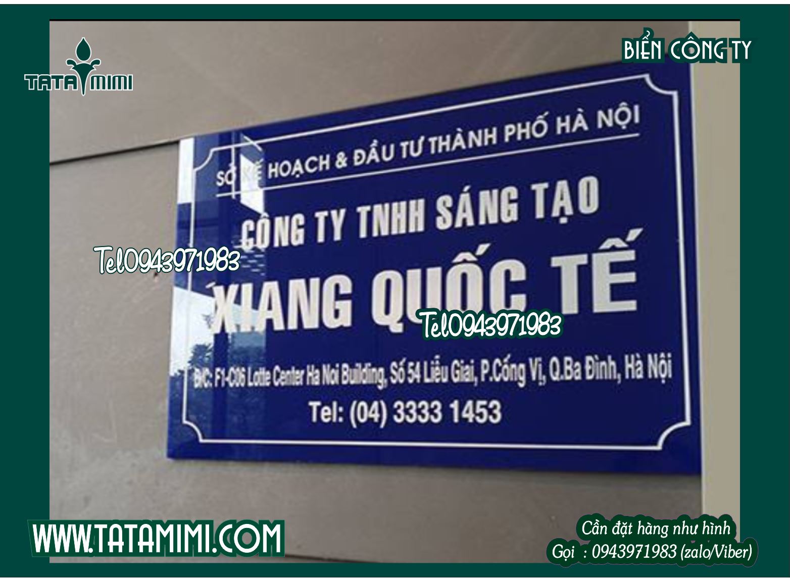 Biển công ty Bằng mica màu xanh tím 