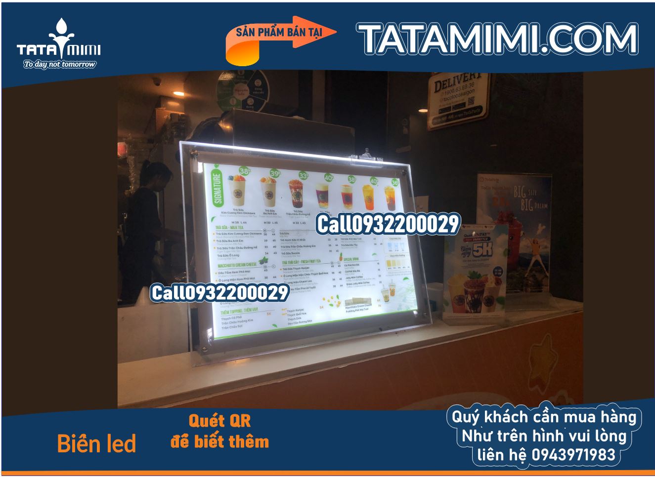 Biển menu led treo tường kích thước lớn