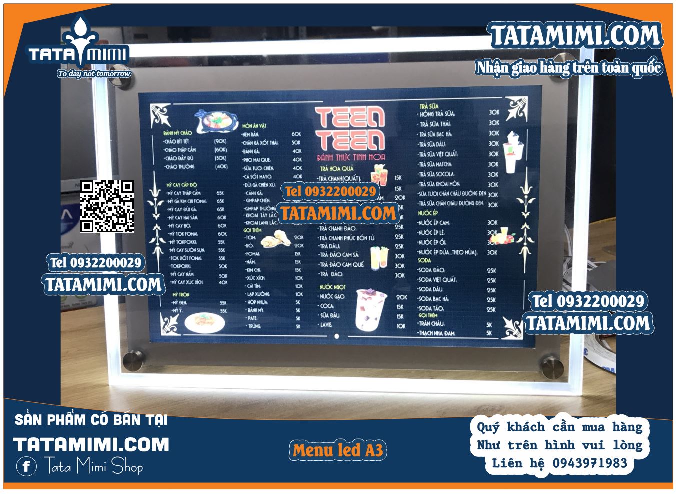 Biển menu led làm theo kích thước quầy