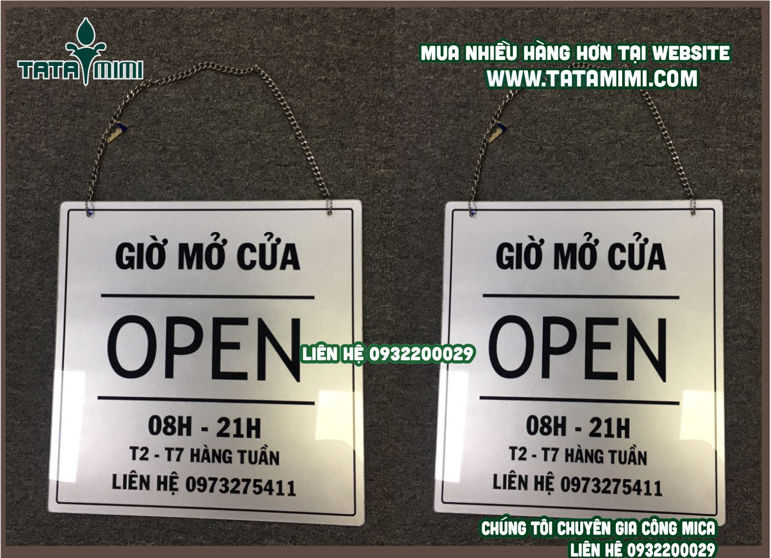 Biển open closed mica trắng