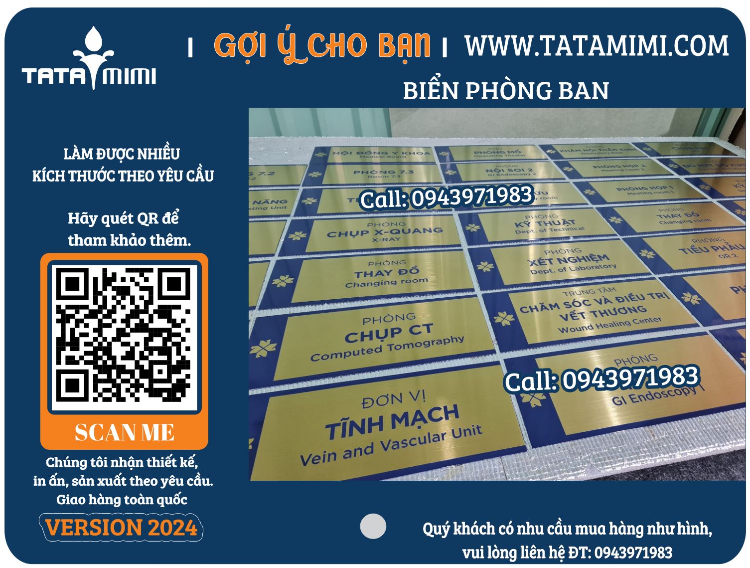 Biển inox phòng ban màu vàng