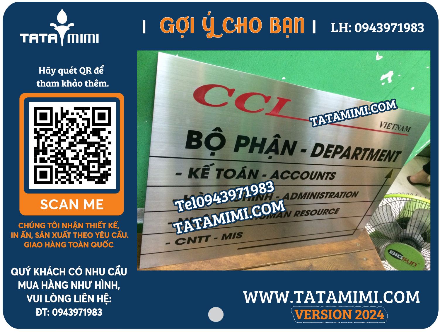 Biển phòng ban inox xám