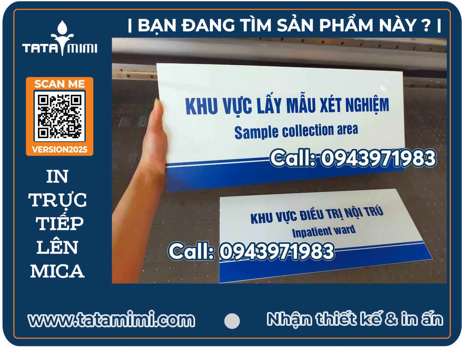In biển Khu vực lấy mẫu xét nghiệm bằng mica.