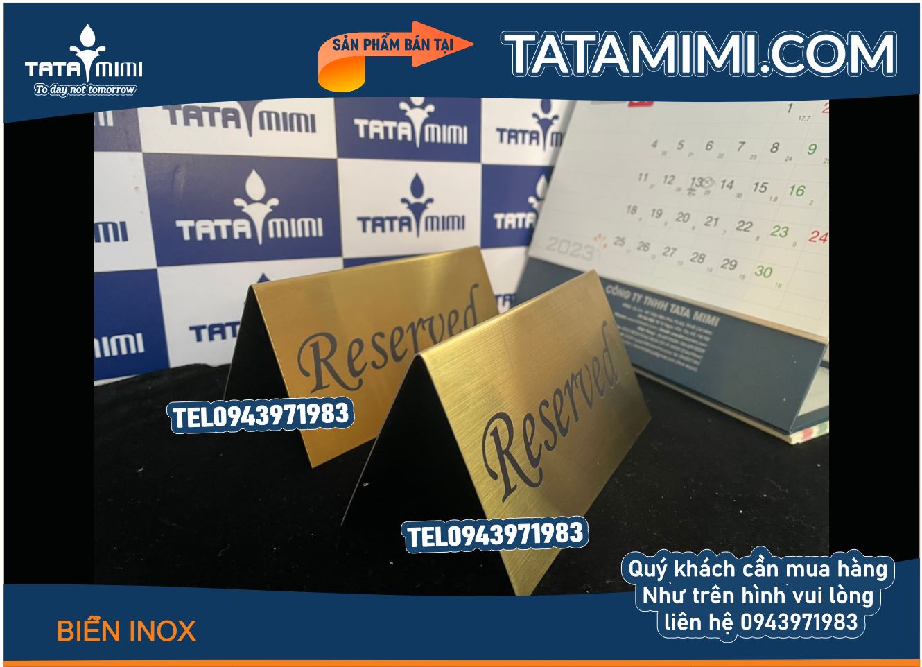 Biển Reserved Inox vàng