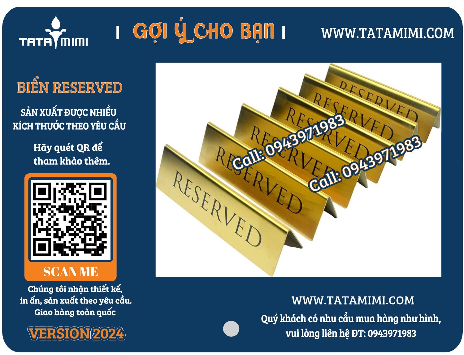 Biển Reserved inox vàng
