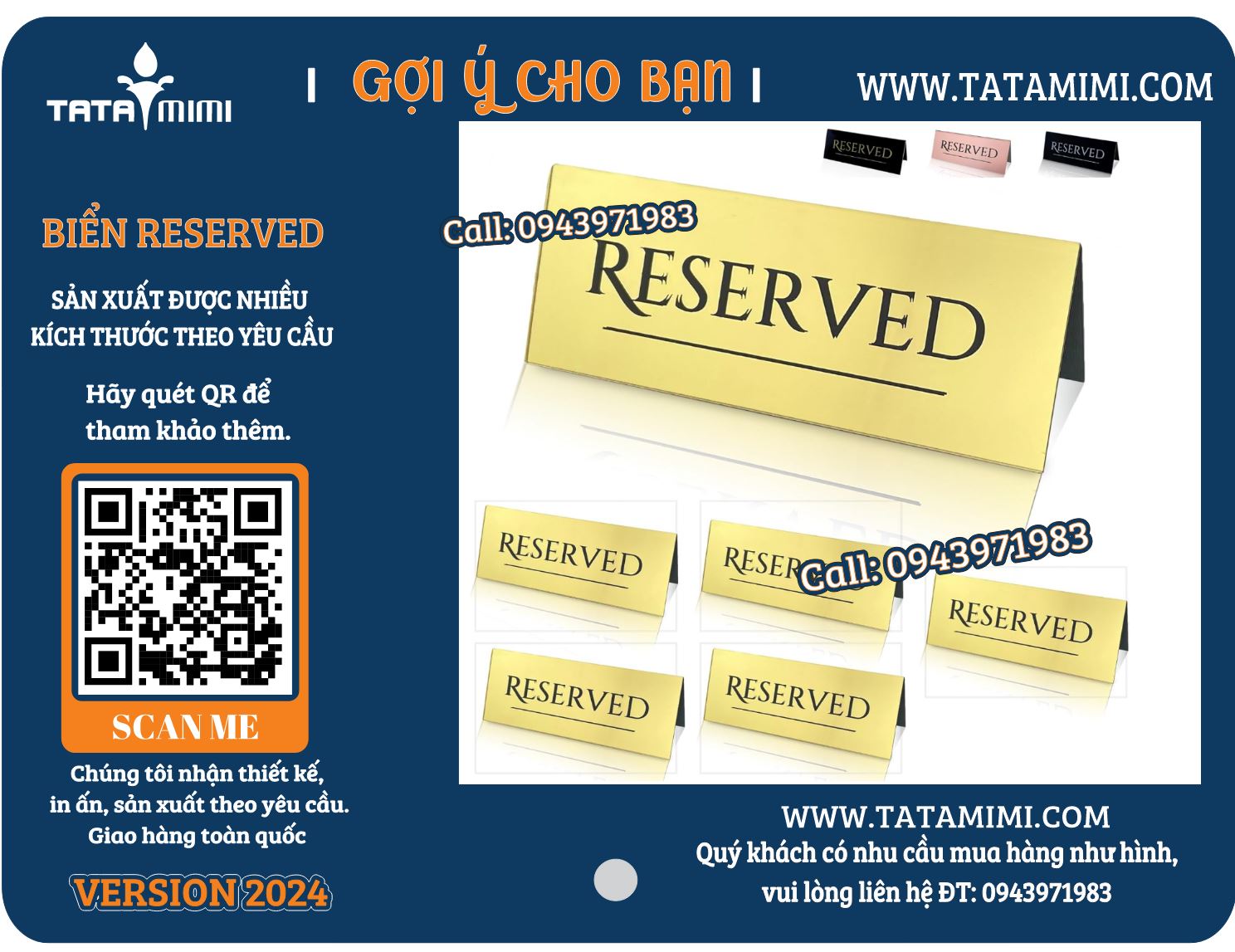 Biển Reserved inox vàng
