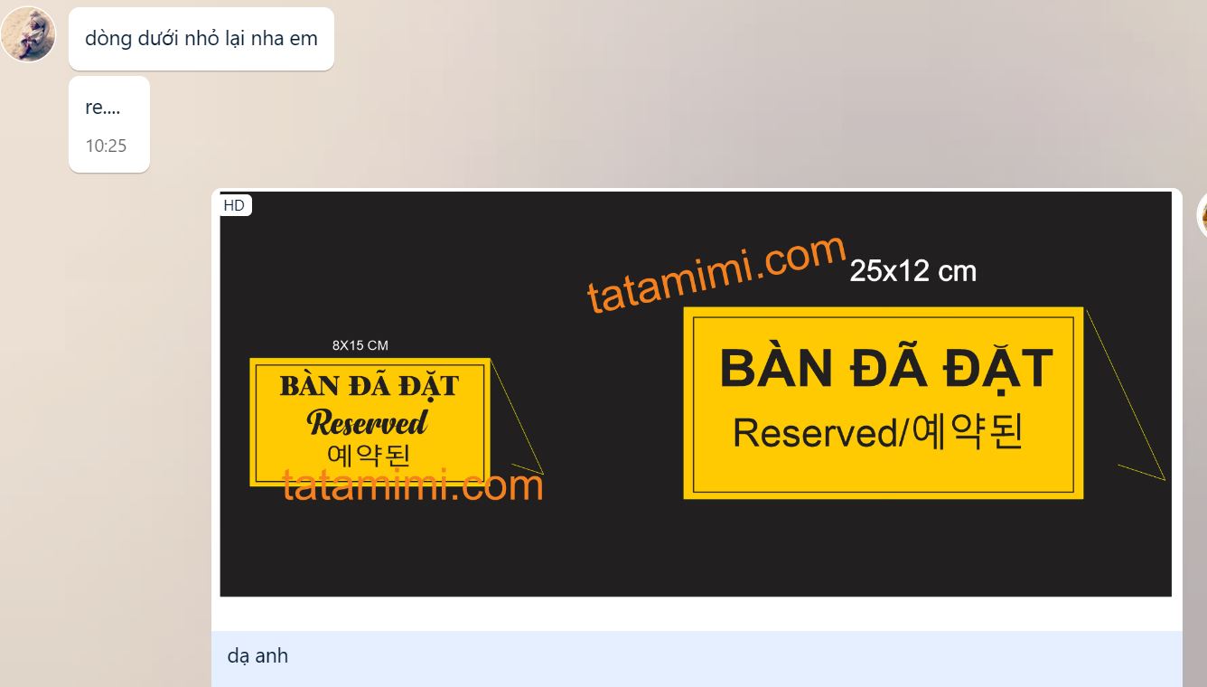 Bảng đặt bàn với các ngôn ngữ khác nhau