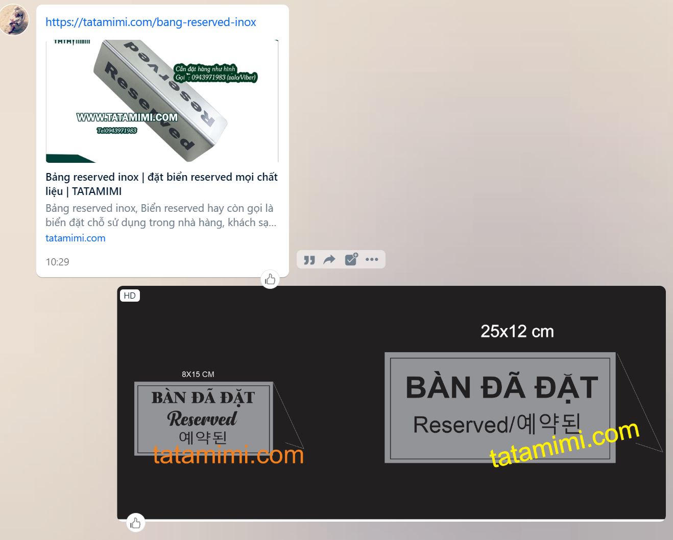 Bảng đặt bàn với các ngôn ngữ khác nhau