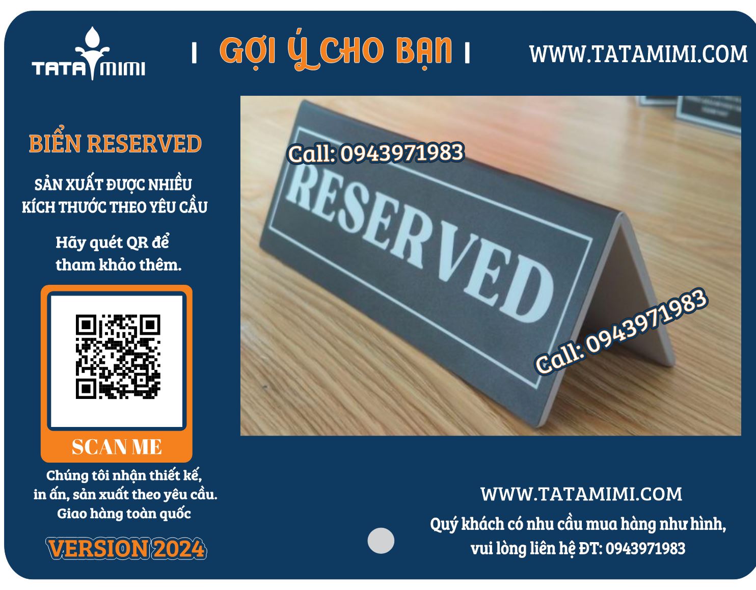 Mẫu Biển Reserved, Biển Đặt Bàn