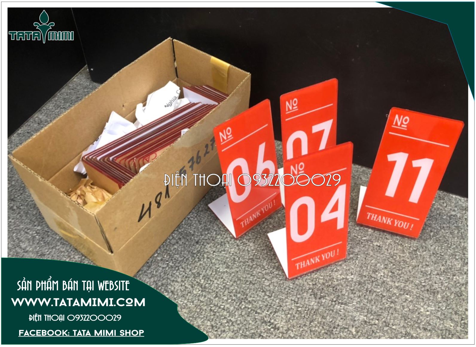 Combo 15 Thẻ bàn mica có sẵn màu cam