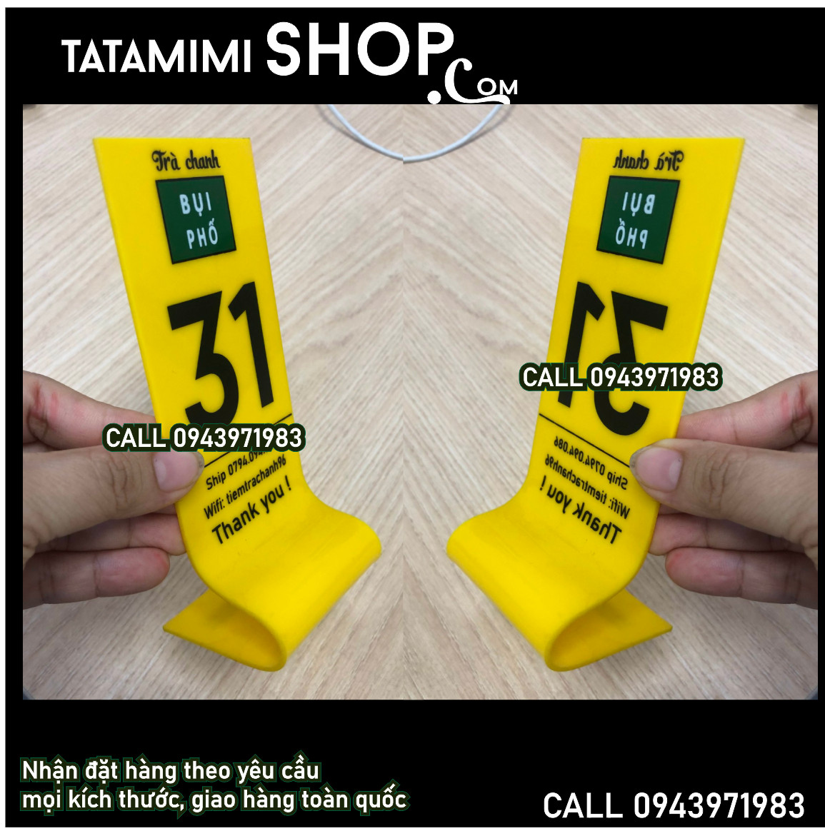 Thẻ để bàn in decal uốn chữ L