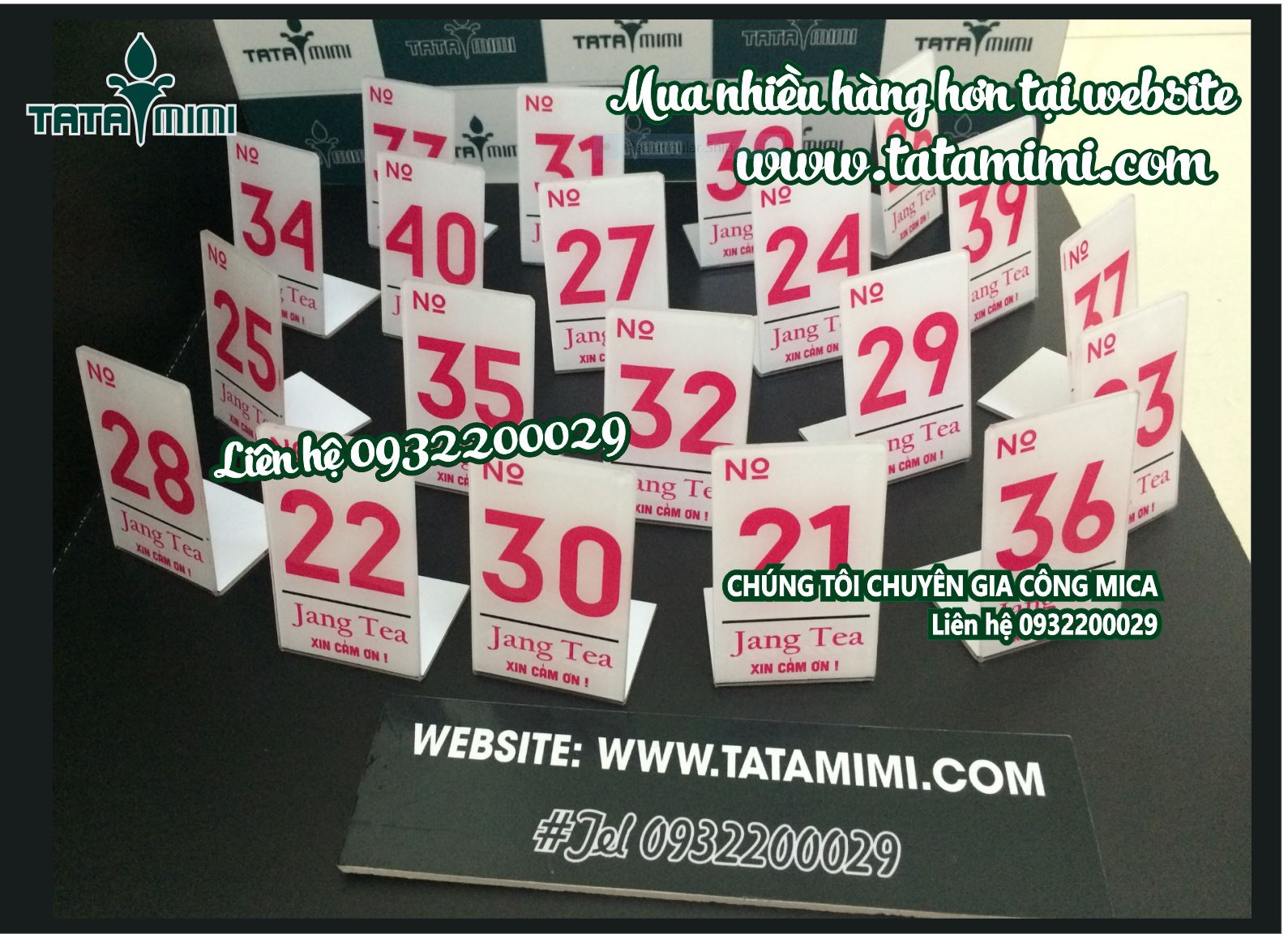 biển số bàn mica số màu hồng