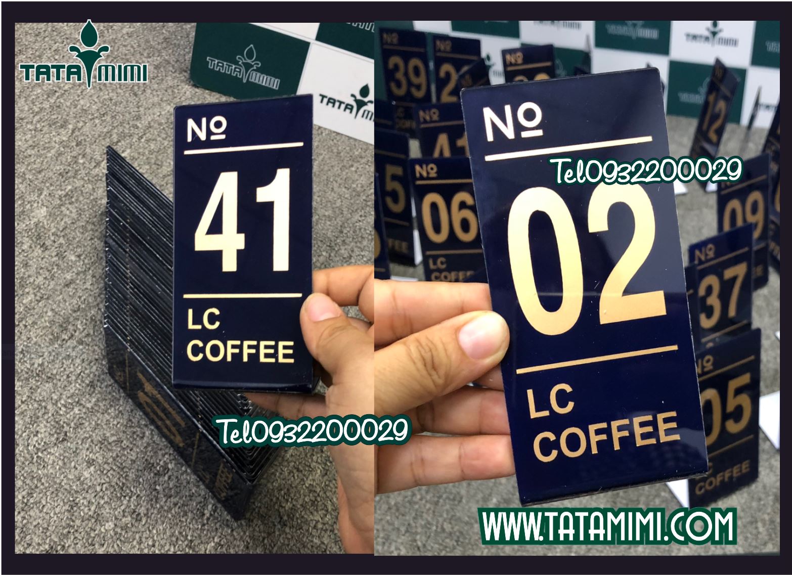 Biển số bàn mica xanh tím