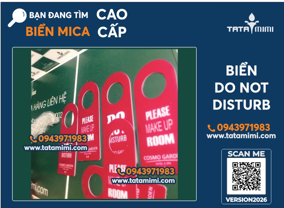 Biển Do Not Disturb mica màu tím 8x20cm – in UV 2 mặt, phụ kiện khách sạn cao cấp