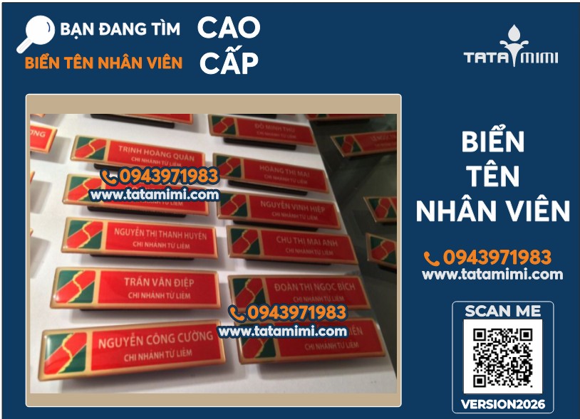 Bảng tên nhân viên, bảng tên cài áo cao cấp – thiết kế theo yêu cầu tại Tata Mimi