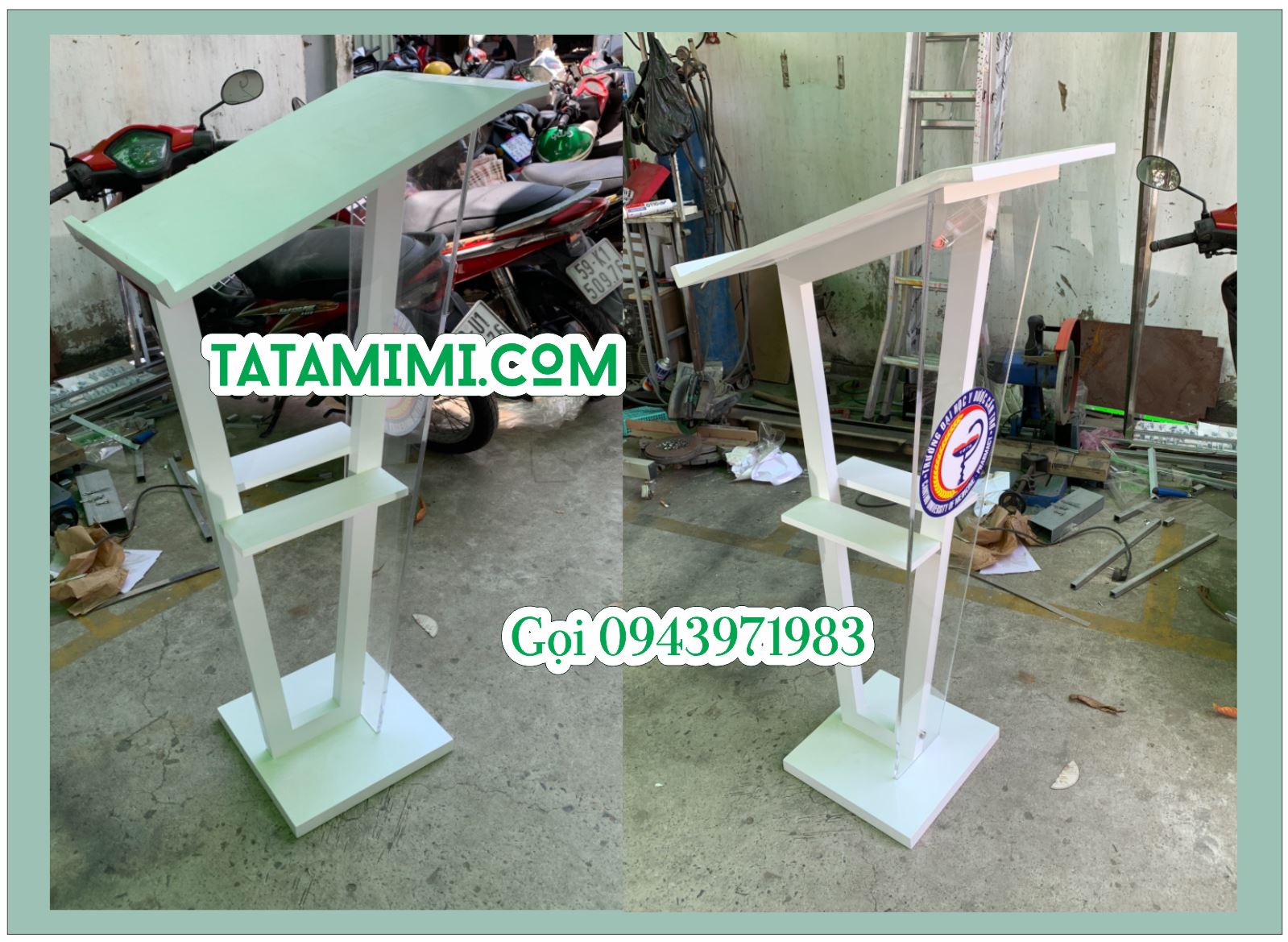 Bục phát biểu thân gỗ mặt mica