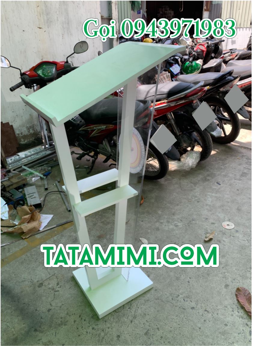 Bục phát biểu thân gỗ mặt mica