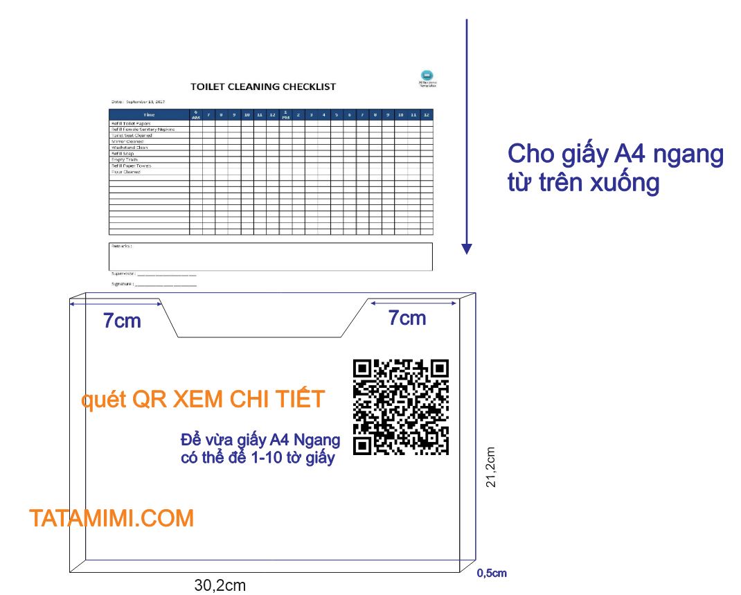 Checklist Mica A4 ngang -Mẫu Bằng không khoan lỗ