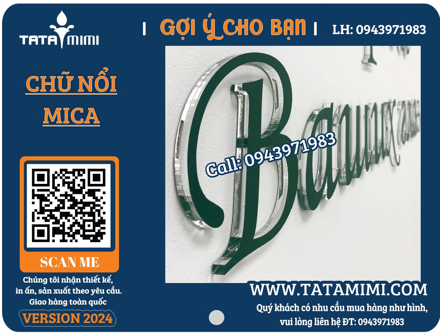 Mẫu Chữ Nổi, Logo Mica, Inox Gắn Tường