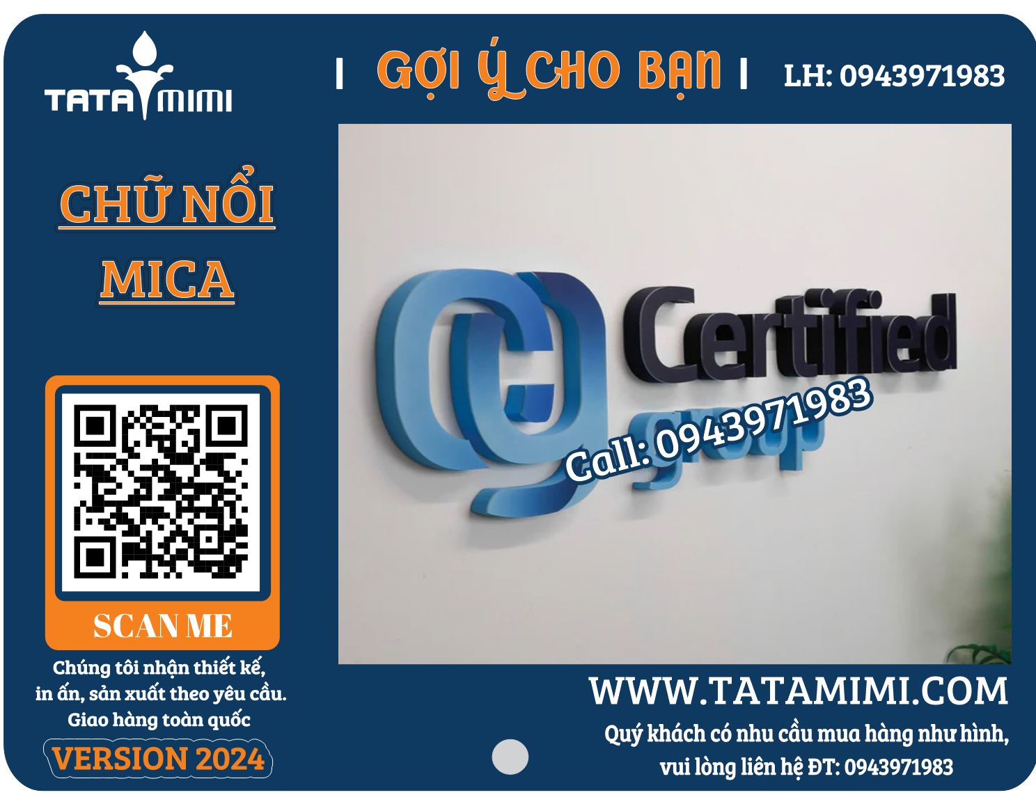 Mẫu Chữ Nổi, Logo Mica, Inox Gắn Tường