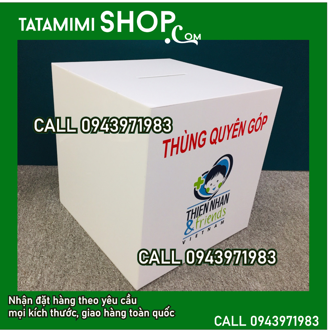Thùng công đức bằng mica làm theo mẫu nào